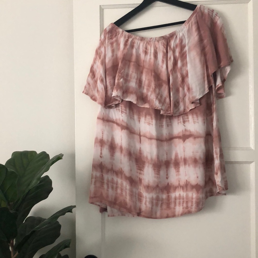 off shoulder ruffle tie dye dress